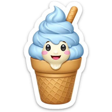 cono de helado de vainilla kawaii con ojitos sticker
