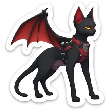 cool edgy black punk red ethereal fantasy nargacuga-bat-cat-Fakemon collar harness full body sticker