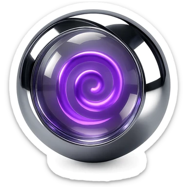 glass-like translucent sphere with a bright purple spiral core, softly glowing, in chrome style sticker