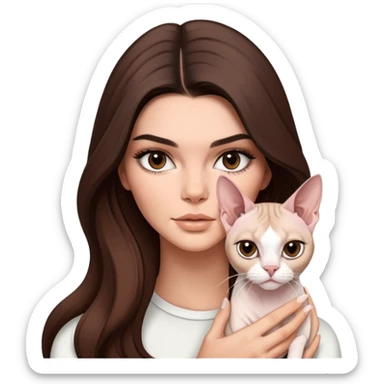 Kendall Jenner with long hair holding a white Sphynx Cat sticker