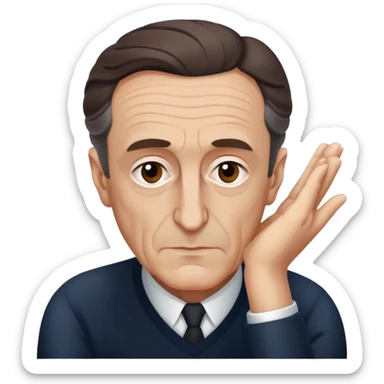 portrait of Maurice Merleau-Ponty without glasses, holding his hands in a thoughtful pose sticker