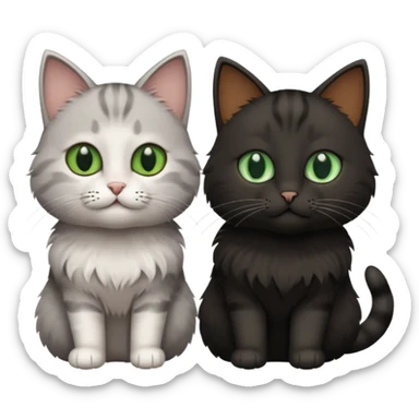 Can you make an emoji of two cats looking at each other, one black with brown eyes and the other gray with green eyes? sticker