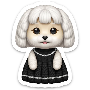 Maltese seduto in bianco e nero con vestitino in maglia sticker