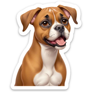 Cinematic Cute Yawning Fawn Boxer dog Portrait Emoji, Head tilted slightly with a dramatic, wide-open yawn, showcasing a short fawn Fur with a crisp white muzzle and chest, floppy ears slightly drooping, round brown eyes barely open in drowsy contentment, Simplified yet irresistibly adorable features, highly detailed, glowing with a soft, cozy glow, high shine, relaxed yet expressive, stylized with a touch of whimsy, bright and endearing, soft glowing outline, capturing the essence of a sleepy yet affectionate guardian, so drowsy it feels like it could stretch right out of the screen and curl up for a nap! sticker