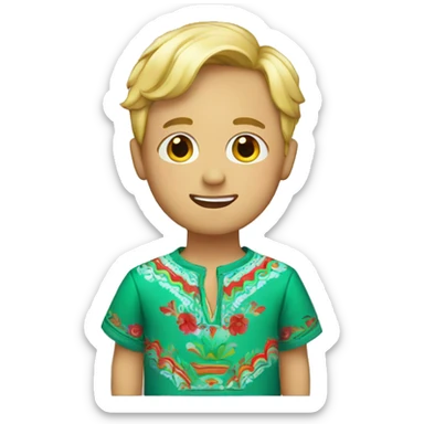 A blonde boy wearing a cute mexican shirt sticker