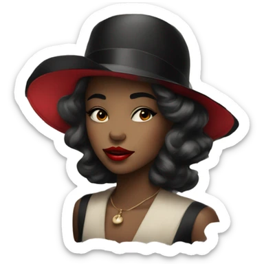 beautiful vintage girl in a hat black with red lipstick sticker