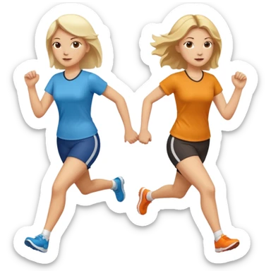 I want 2 women holding hands running in same direction, one is brunette, one is blonde sticker