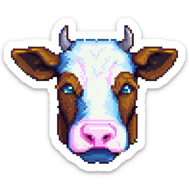 ultra-minimal blocky Minecraft cow head emoji with one large colorful square pixel, perfectly square, extremely simple, abstract, playful, childlike sticker