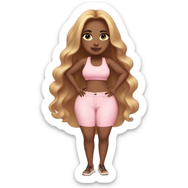 social media influencer with long hair, curvaceous body and light pink clothing sticker