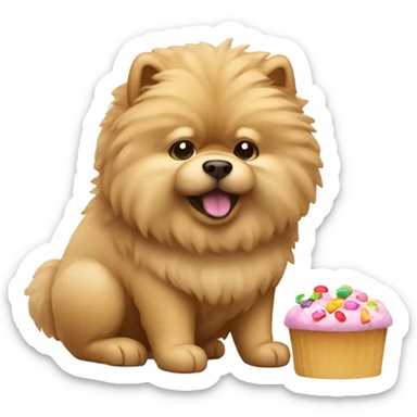 A beige Pom chow eating sweets sticker