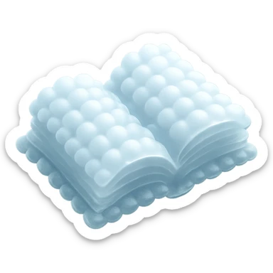 top view of a thick open book made entirely of small very bright white fluffy convex clouds, matte glass style, emphasis on volume and airiness, no background sticker