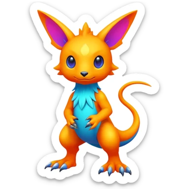 colorful neon-colored Fakémon-Digimon-Fionbri-Trico-creature (full body) sticker