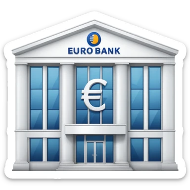 a white bank building with a large euro logo on it sticker