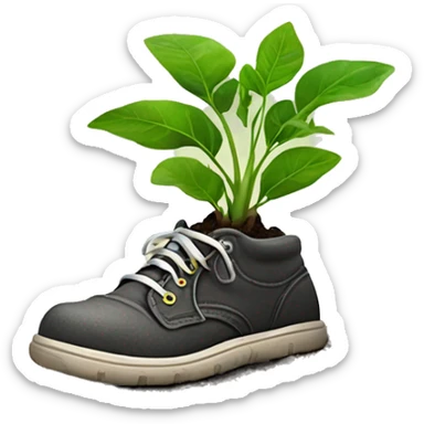 plant growing out of the inside of a shoe full of dirt with socks for leaves sticker