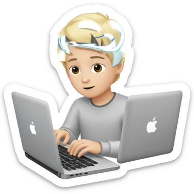 A blond short haired boy making music on a laptop sticker