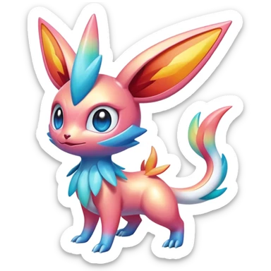 Colorful Shiny Exotic Victini-Salandit-Aurorus-Sylveon-Fakémon-hybrid-creature (full body)  sticker
