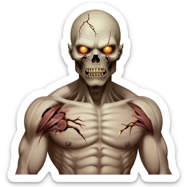 Cinematic Realistic WoW undead civilian Portrait, captured in a fierce, battle-ready stance, muscles taut beneath his tattered, earth-toned attire. His decayed, pallid skin and glowing eyes are rendered with intense lifelike detail and dynamic lighting, high shine, embodying the raw, relentless fury of an undead civilian in the heat of combat. sticker