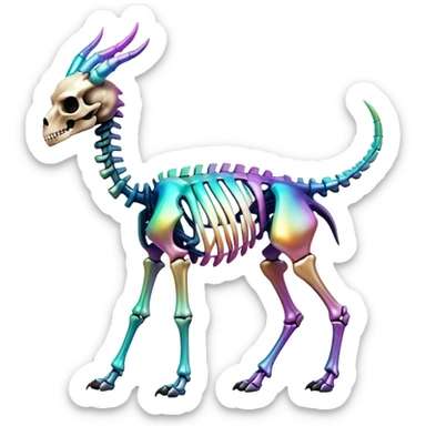An iridescent gradient epic shiny cool edgy skeletal animal, full body sticker