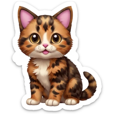 A high-resolution photo-realistic digital illustration of a brown multicoloured  tortoiseshell kitten, chest upward sticker