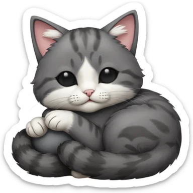 dark grey and white small cat with its eyes closed lying down leaning on its elbow with its paw curled under its head holding it up sticker