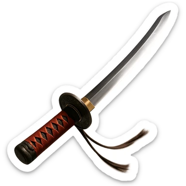 Japanese katana in dynamic pose, blade glinting, dramatic angle sticker