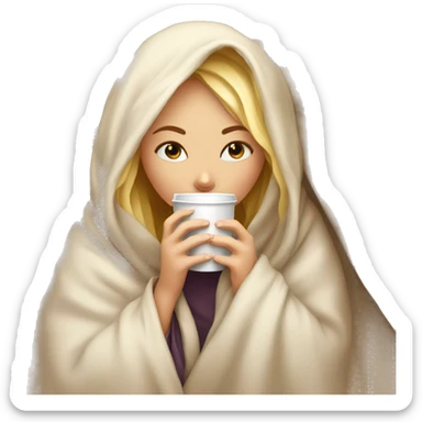girl inside a blanket sipping coffee eyes closed blonde sticker