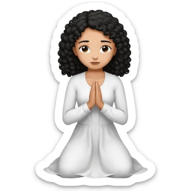 girl praying on knees curls black hair and brown skin sticker