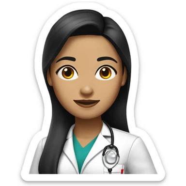 woman with light medium skin and medium length black straight hair wearing doctor uniforms sticker