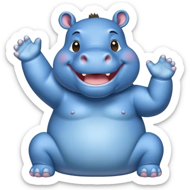 a cute cheering happy hippo with blue Skin Color  sticker