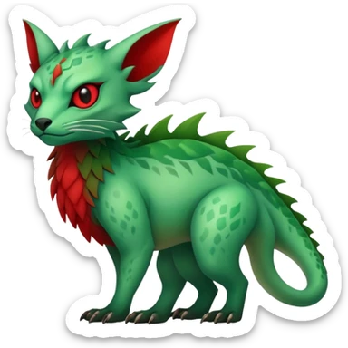 Cool Edgy Green Red ethereal badass Fionbri-Vernid-Trico-animal-creature full body sticker