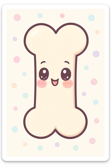 a bone in anime style, with a chibi face, blushing cheeks, playful expression sticker