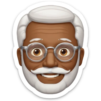 An elderly man emoji with medium-dark skin tone, white hair on the sides, glasses, light eyebrows, and a light white beard. sticker