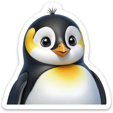 cinematic-cute-emperor-penguin-portrait-emoji,-head-tilted-playfully-and-inquisitively,-with-glossy,-pristine-plumage-accented-by-a-bright-beak-and-round,-sparkling-eyes-filled-with-curiosity,-simplified-yet-irresistibly-adorable-features zoomed into the face sticker