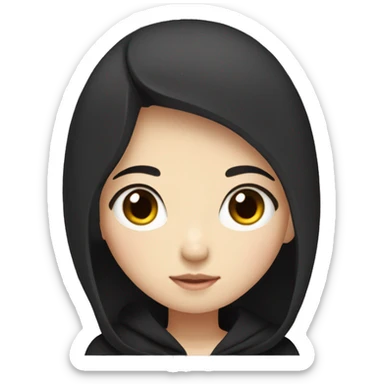 A korean girl, with black hoodie (not wearing hood), black hair with between medium and long length, tall, skinny, has pretty face sticker
