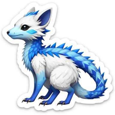 Rare realistic exotic edgy white and neon-blue epic pretty beautiful handsome gorgeous aesthetic colorful vibrant Vernid-Trico-species-Fakemon-creature by LiLaiRa, 4 legs, 1 tail, random markings, (full body) spikes on tail and back sticker