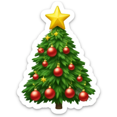 Christmas tree with red ornaments and a yellow star on top sticker