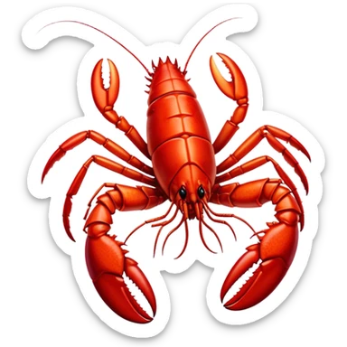 Cinematic bright red rock lobster, detailed hard shell, claws slightly open, freshly cooked, warm glowing tones, rich and indulgent. sticker