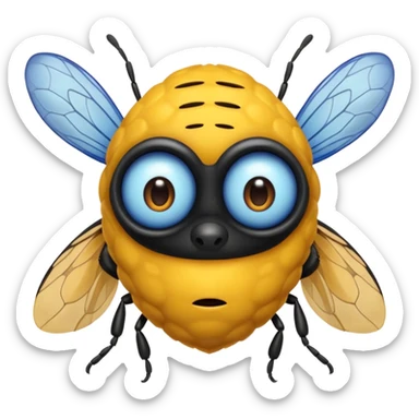 una abeja con cabeza de un señor canoso viejo, robusto yhumano, el cuerpo de la abeja dejalo sin cambiar sticker