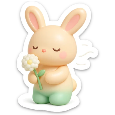 bunny holding a dandelion in the breeze, gentle spring vibe, soft pastel colors, transparent background, vinyl figure style sticker