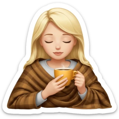 Blonde girl inside a blanket sipping coffee eyes closed sticker