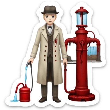 A victorian doctor with a street water pump in a dirty street sticker