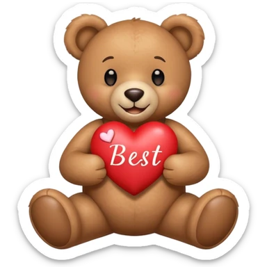 smiling teddy bear holding a heart with the word Best friends on it sticker