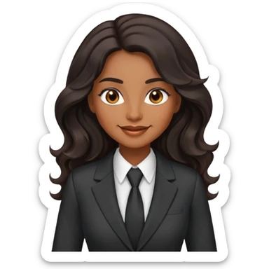 business woman with brown skin, brown eyes, long black wavy hair looking very happy, professional suit sticker
