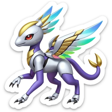 Colorful Shiny Meloetta-Latias-Rokusho-Metabee-Medabee-Medabot-Peppercat-Wargreymon-Protogen-Pokémon-Digimon-Fakémon-fusion-hybrid-creature sticker