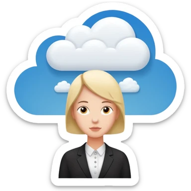 A thinking person with a thought cloud showing a modern hotel reception sticker