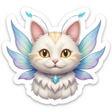 A cat with fairy wings, floating mid-air with a mischievous smirk, portrait, bust up sticker