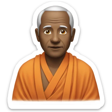 an old yogi with a peaceful and meditative expression. The character should be wearing an orange robe, symbolizing traditional yogic attire. The yogi can be sitting in a lotus position sticker