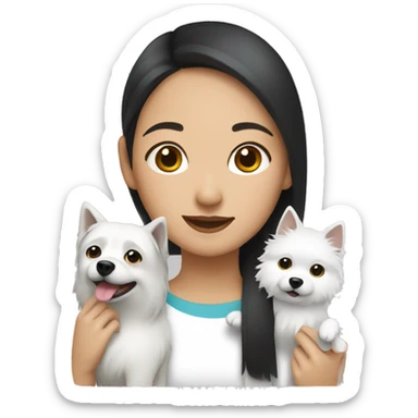 asian girl with Japanese spitz dog sticker