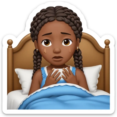 Black woman with braids in a big king size bed on one side by herself crying sticker