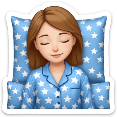 {
      "type": "human",
      "look": "woman in star-print pyjamas, soft blue set, sleepy smile",
      "description": "a woman in soft blue star-print pyjamas smiling sleepily"
    } sticker